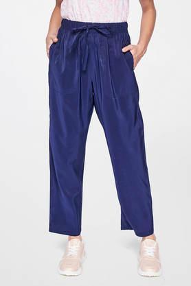 solid tencel straight fit women's pants - navy