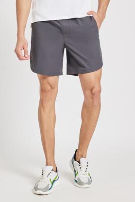 solid textile fabric regular fit men's shorts - coal