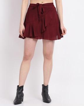 solid tie-up mini skirt