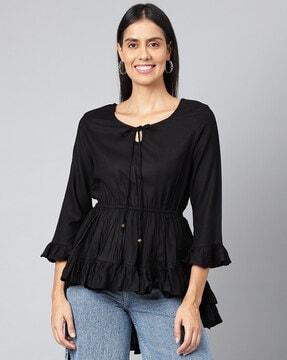 solid top with round neckline