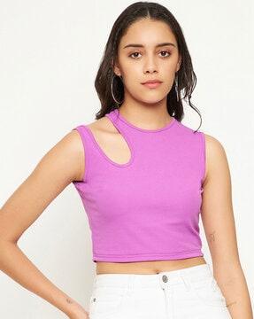 solid top with round neckline