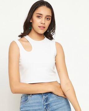 solid top with round neckline