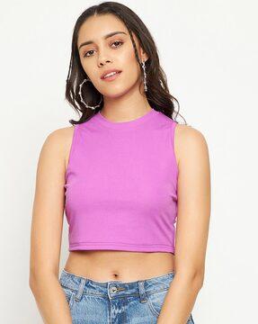 solid top with round neckline