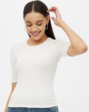 solid top with round neckline