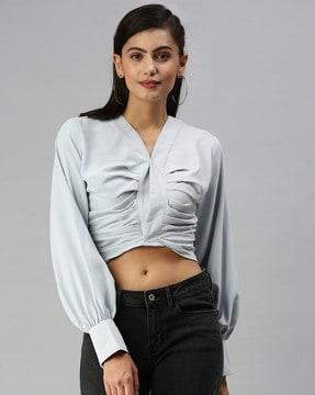 solid top with v neckline