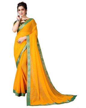 solid traditional saree with blouse piece