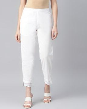 solid trousers with mid rise waist