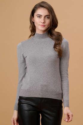 solid turtle neck acrylic women's casual wear sweater - grey