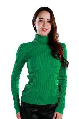 solid turtle neck viscose women's casual wear sweatshirt - green