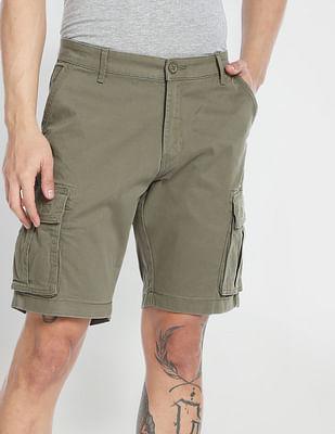 solid twill mid rise shorts