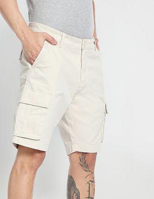 solid twill mid rise shorts