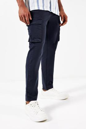 solid twill slim fit men's cargo pant - navy