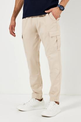 solid twill slim fit men's joggers - natural