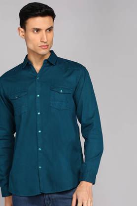 solid twill tailored fit men's casual shirt - blue
