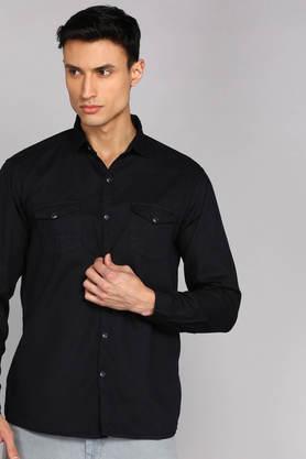 solid twill tailored fit men's casual shirt - indigo