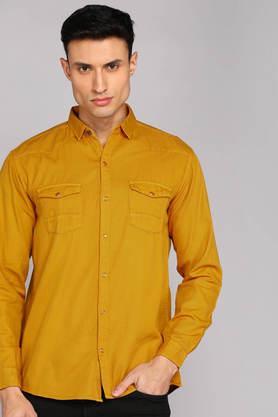 solid twill tailored fit men's casual shirt - mustard