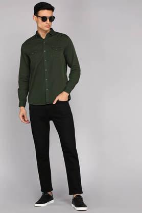 solid twill tailored fit men's casual shirt - olive