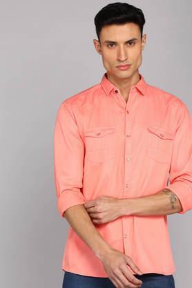 solid twill tailored fit men's casual shirt - peach