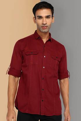 solid twill tailored fit men's casual shirt - red
