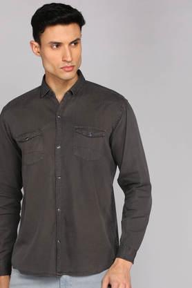 solid twill tailored fit men's casual shirt - slate