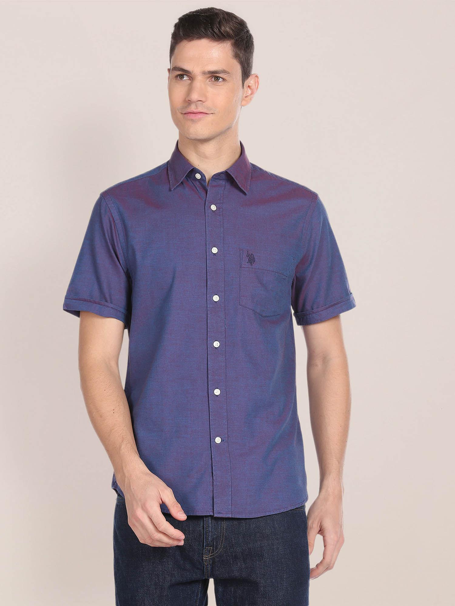 solid two tone cotton shirt