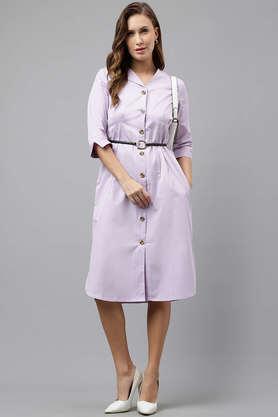 solid v-neck cotton women's dress - lavender