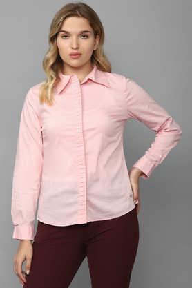 solid v-neck cotton women's formal wear shirt - pink