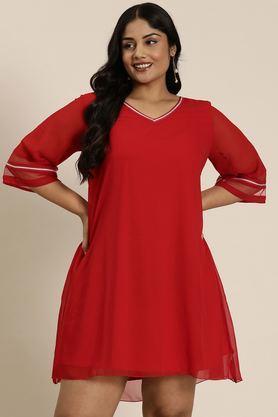 solid v-neck georgette women's dress - red