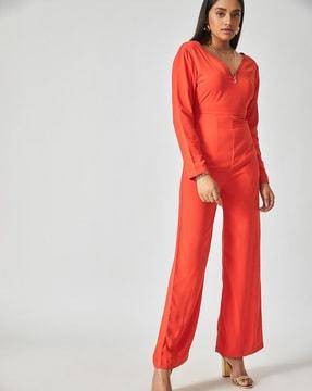 solid v-neck jumpsuit