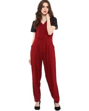 solid v-neck jumpsuit