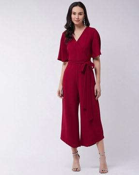 solid v-neck jumpsuit