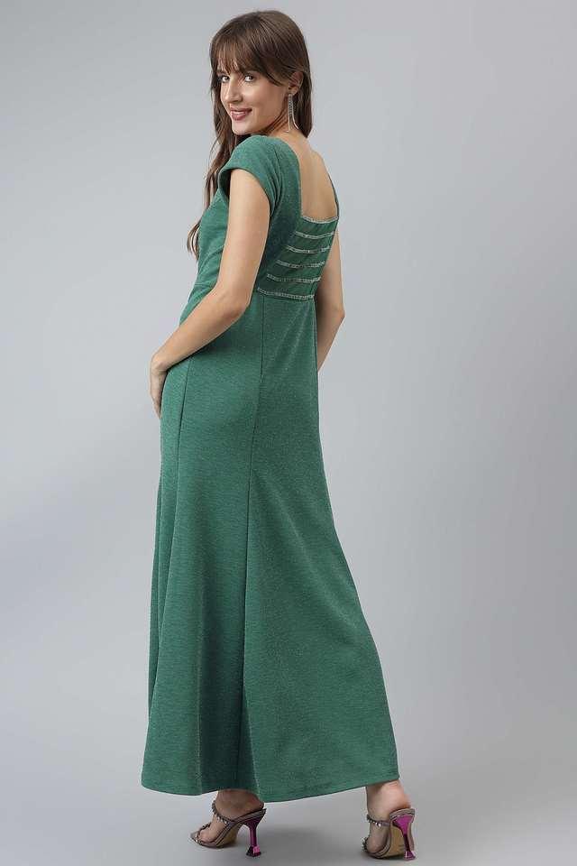 solid v-neck polyester womens full length dress