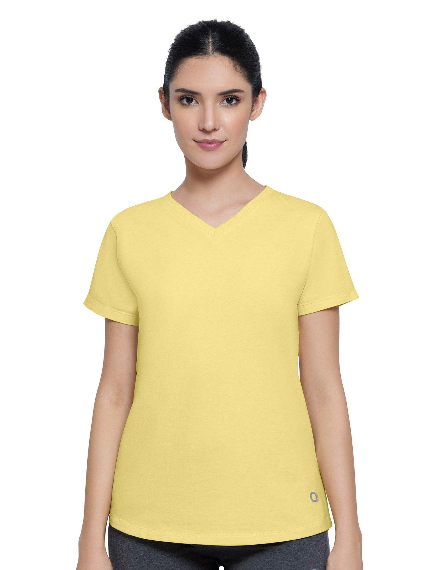 solid v-neck short sleeves t-shirt - yellow