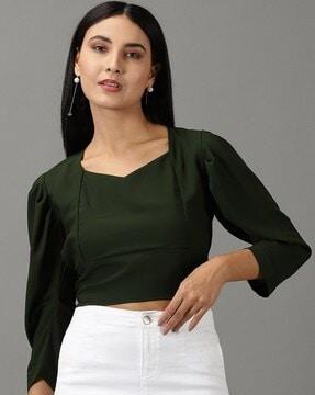 solid v-neck top with cinched waist