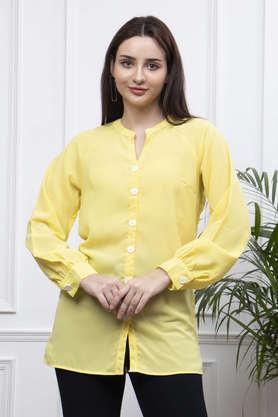 solid v neck viscose women's casual wear shirt - yellow