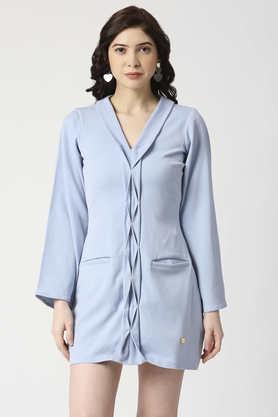 solid v-neck viscose women's dress - powder blue