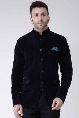 solid velvet regular fit men's jacket - navy