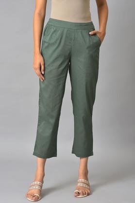 solid viscose blend regular fit womens pants - green