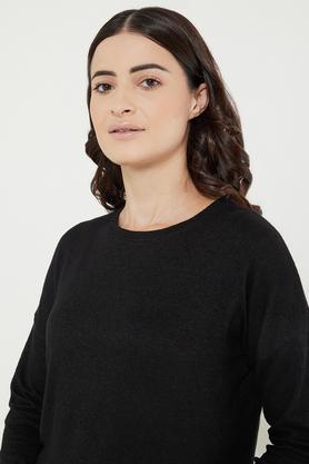 solid viscose blend round neck women's t-shirt - black