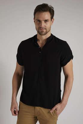 solid viscose blend slim fit men's casual shirt - black
