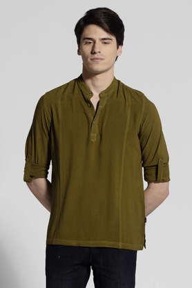 solid viscose blend slim fit men's casual shirt - green