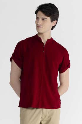 solid viscose blend slim fit men's casual shirt - maroon
