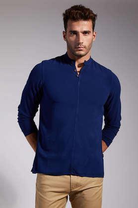 solid viscose blend slim fit men's casual shirt - navy