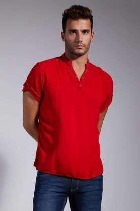 solid viscose blend slim fit men's casual shirt - red