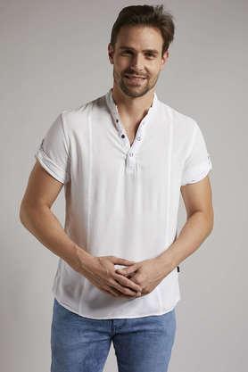 solid viscose blend slim fit men's casual shirt - white