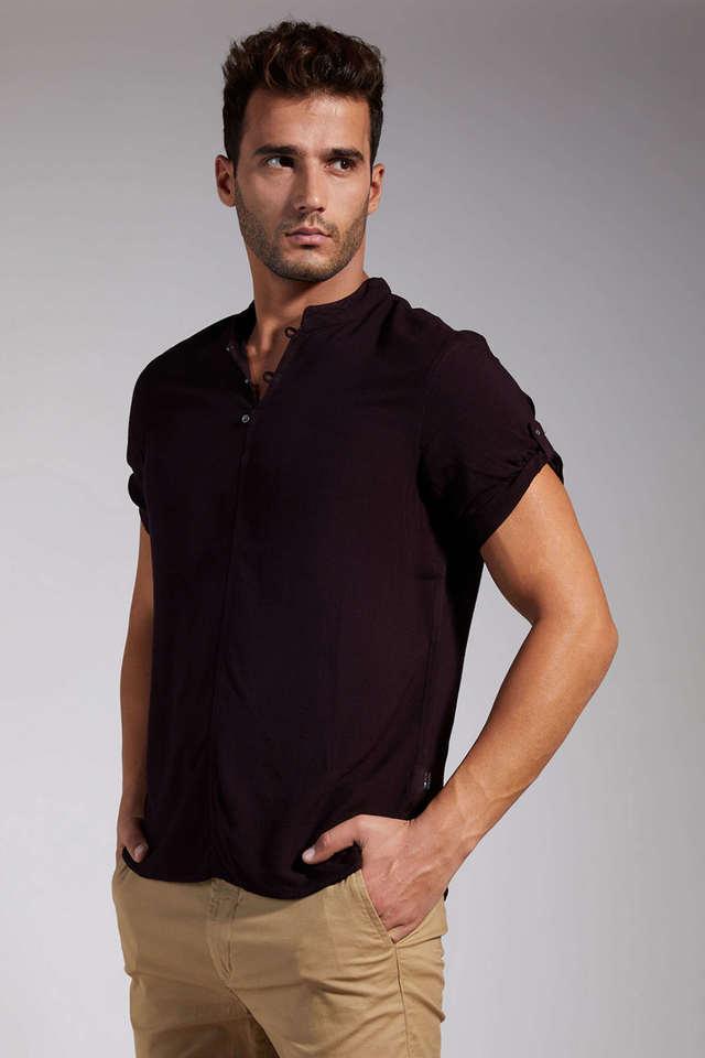 solid viscose blend slim fit mens casual shirt