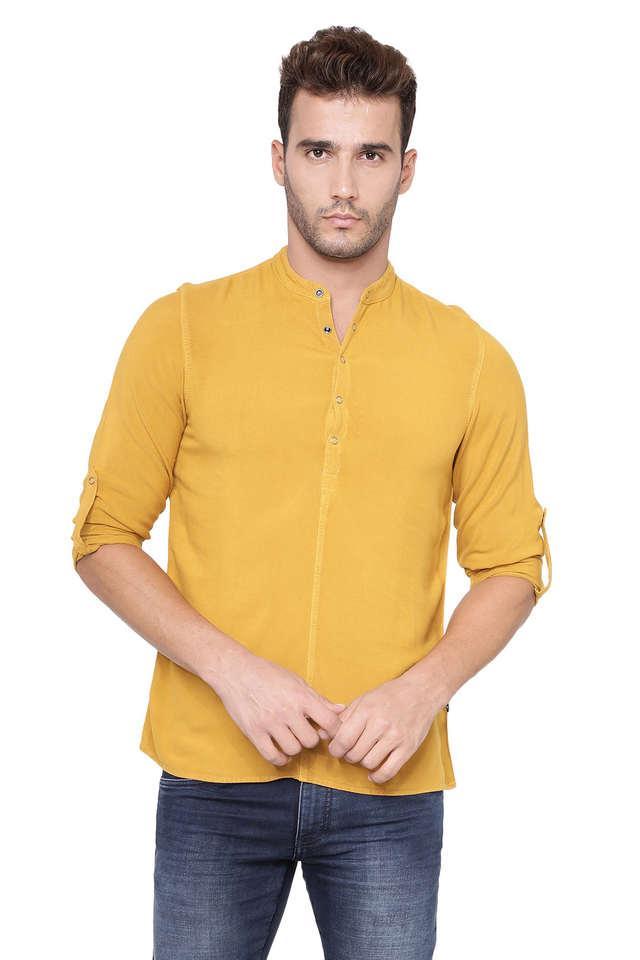 solid viscose blend slim fit mens casual shirt