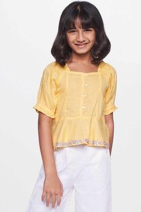 solid viscose boat neck girls top - yellow