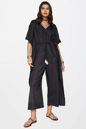 solid viscose casual wear women's jumpsuit - black