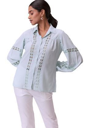 solid viscose collar neck womens shirt - mint